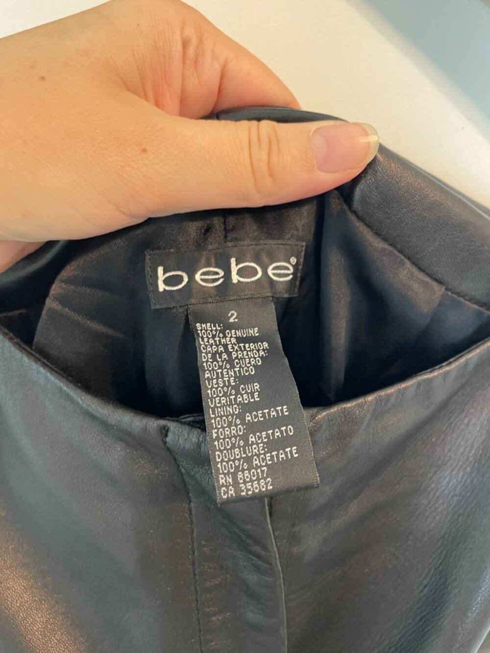 BEBE Y2K 90s Vintage Lamb Leather Low Rise Slim Black Pants \\ 2 - Picture 6 of 9